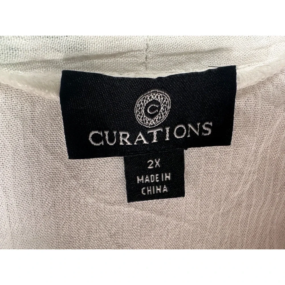 Curations Womens White Embroidered Dress Cover Up Short Sleeve Wrap Tie Size 2X - Picture 2 of 9